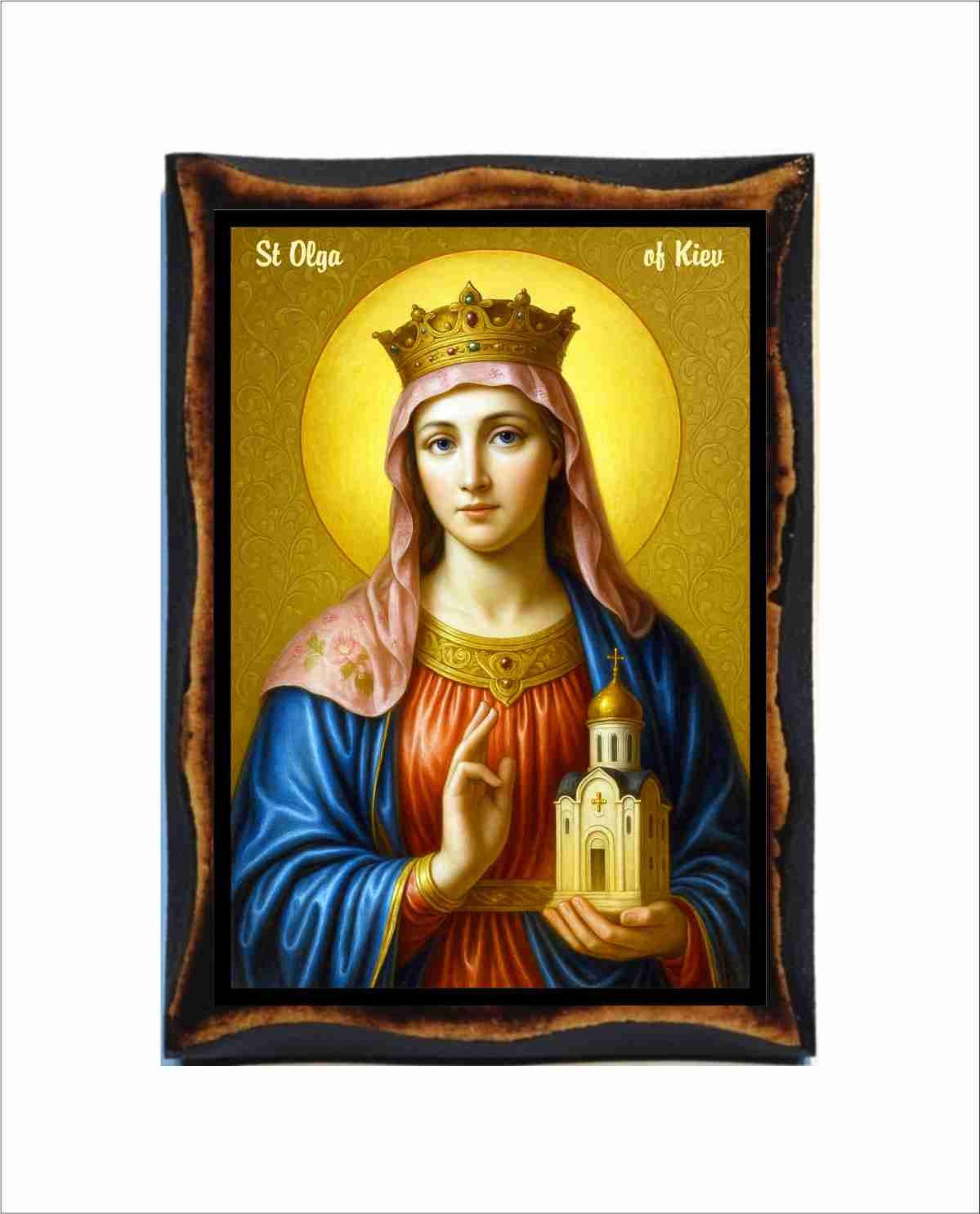 Simonetta Carpini,1号大、油彩,画廊保証書 Olga of Kiev Icon - Byzantine Art - Orthodox Catholic Holy Card on