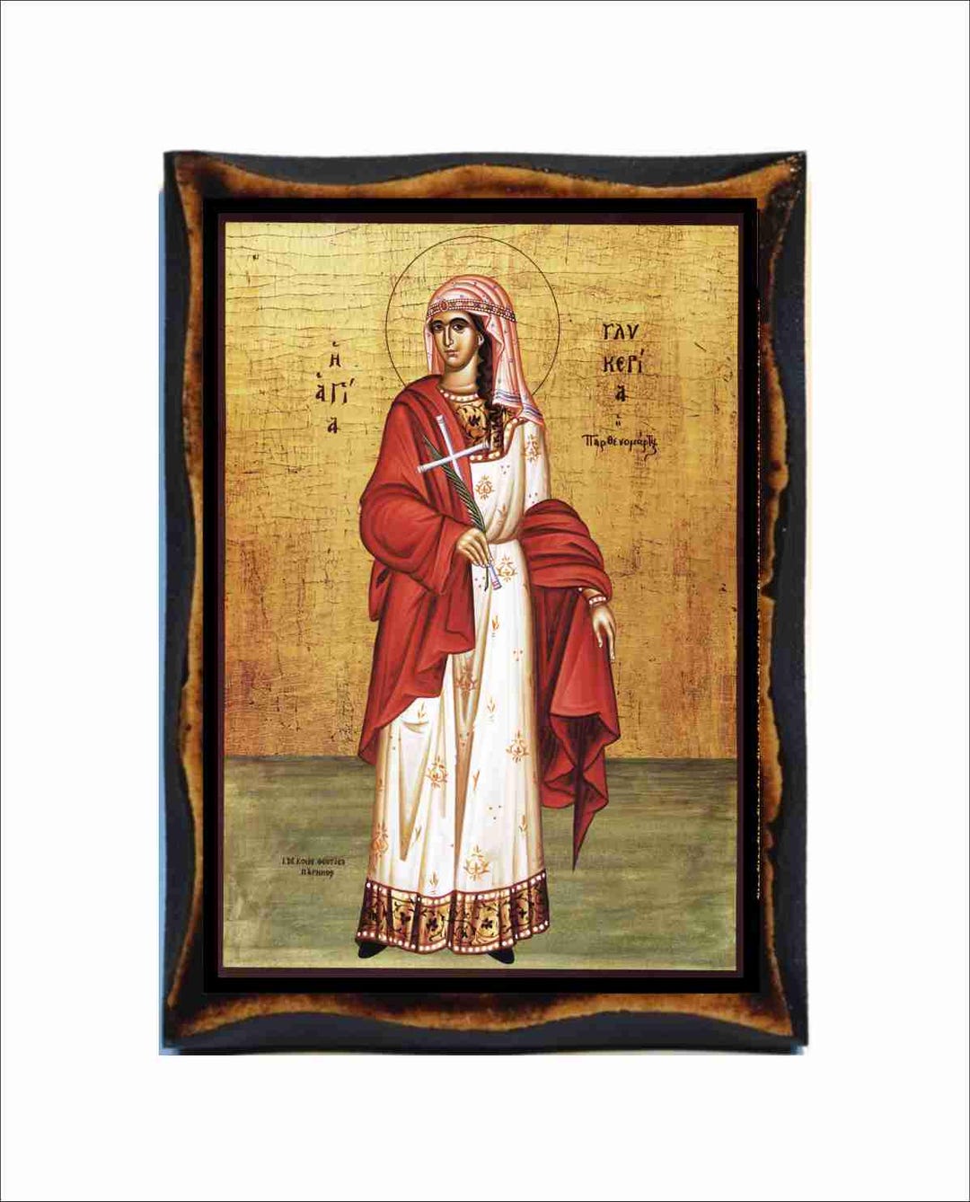 Saint Glykeria Icon - Orthodox Catholic Holy Card on Handmade Wood ...