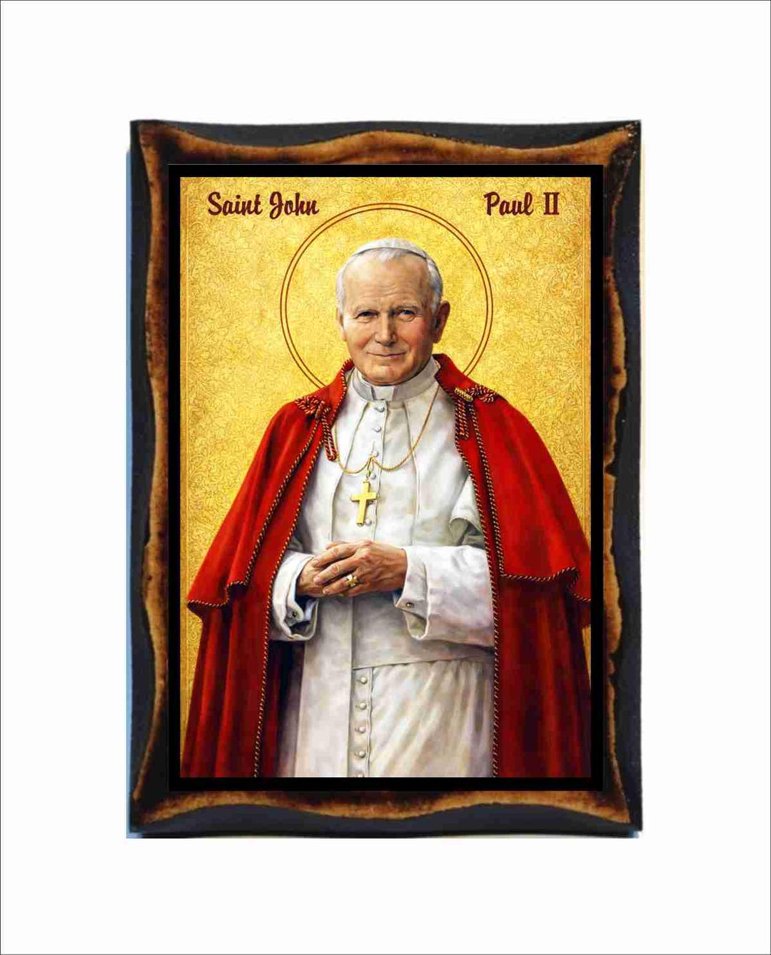 Pope Saint John Paul II Icon - Catholic Holy Card on Handmade Wood ...