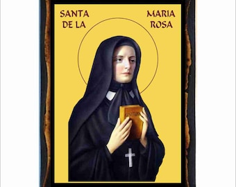 Santa María la Crucificada de Rosa - Estampa católica en placa de madera hecha a mano