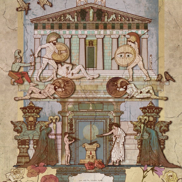 Troja Molon Labe Griechenland Tempel Poster -  Antike Homer Ilias Kunstdruck - antike Kunst - Heimdekor- Wanddekor