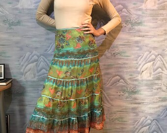 Retro Skirt 70s Style Lycra Skirt Northern Soul Size 6 8 UK Vintage 90s Orange Brown Poppy Skirt