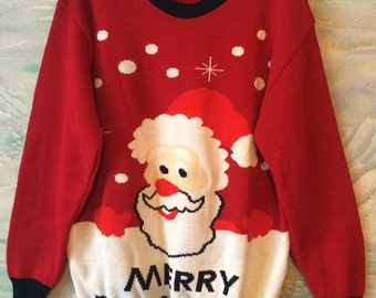 Santa Claus sweater Red Ugly Sweater Christmas Sweater Winter Mens Holidays Jumper Ugly Sweater Party Size Extra Large