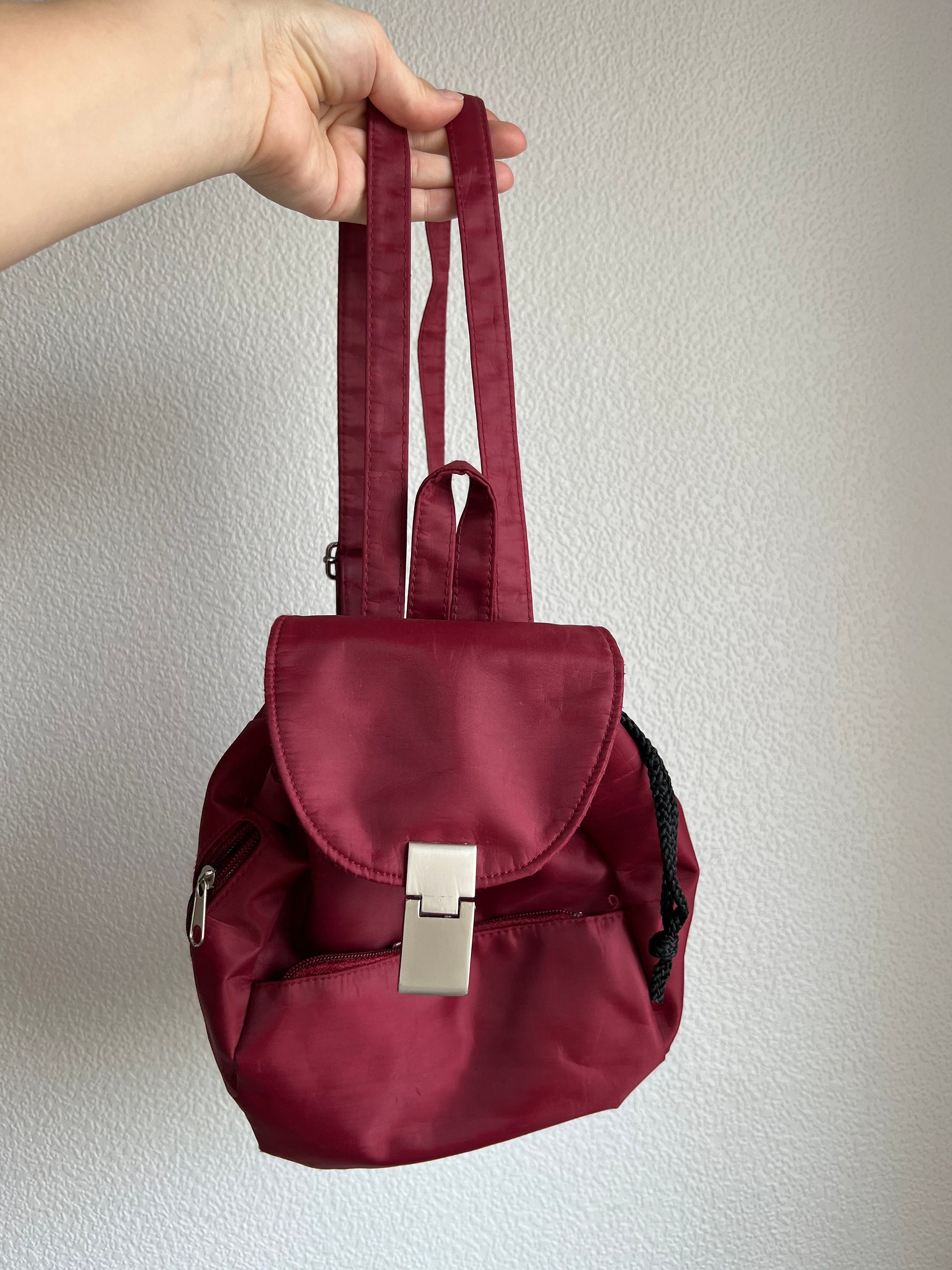 Retro 90s Wine Red Backpack Purse 1990s Fashion Fabric Festival