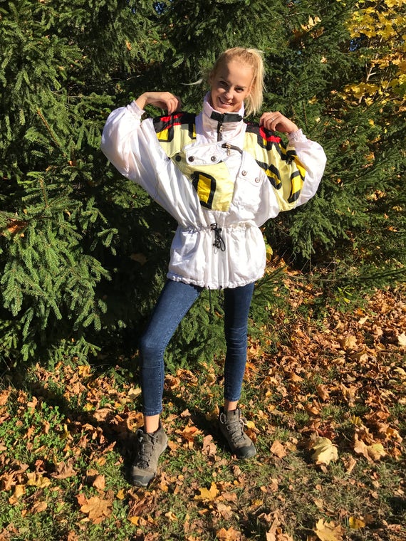 Vintage Ski Colored Jacket Patterned Snow Jacket Hipster Winter Activewear Sport Jacket Medium to Large Size Ski Jacket Long Ski Jacket