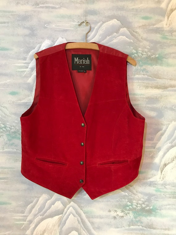 Vintage Women S Red Genuine Suede Leather Vest Size Large - Red Leather Vest Vintage Women S Red Genuine Suede Leather Vest Size Large - Red Leather Vest
