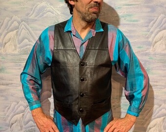 Soft Mens Leather Valentino Vest Black Leather Vest Gentleman's Medium Size Waistcoat Black Leather Mens Vest Biker Mens Vest Button up Vest