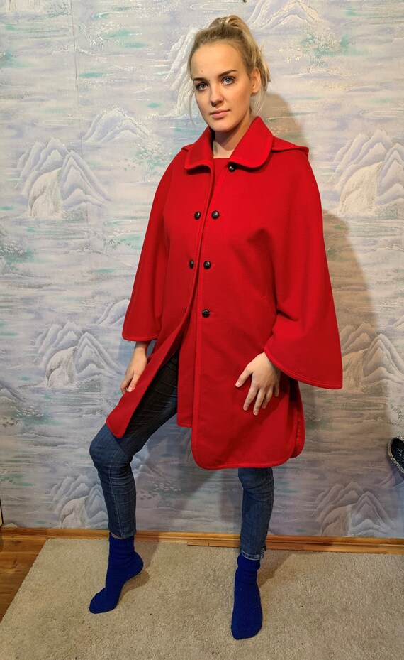 Vintage Wool Cloak Red Hooded Romantic Coat Austri