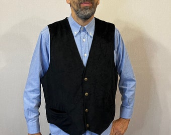 Vintage Mens Black Velvet Vest Velour Waistcoat Classic Comfortable Steampunk Extra Large Size Black Elegant Mens Vest