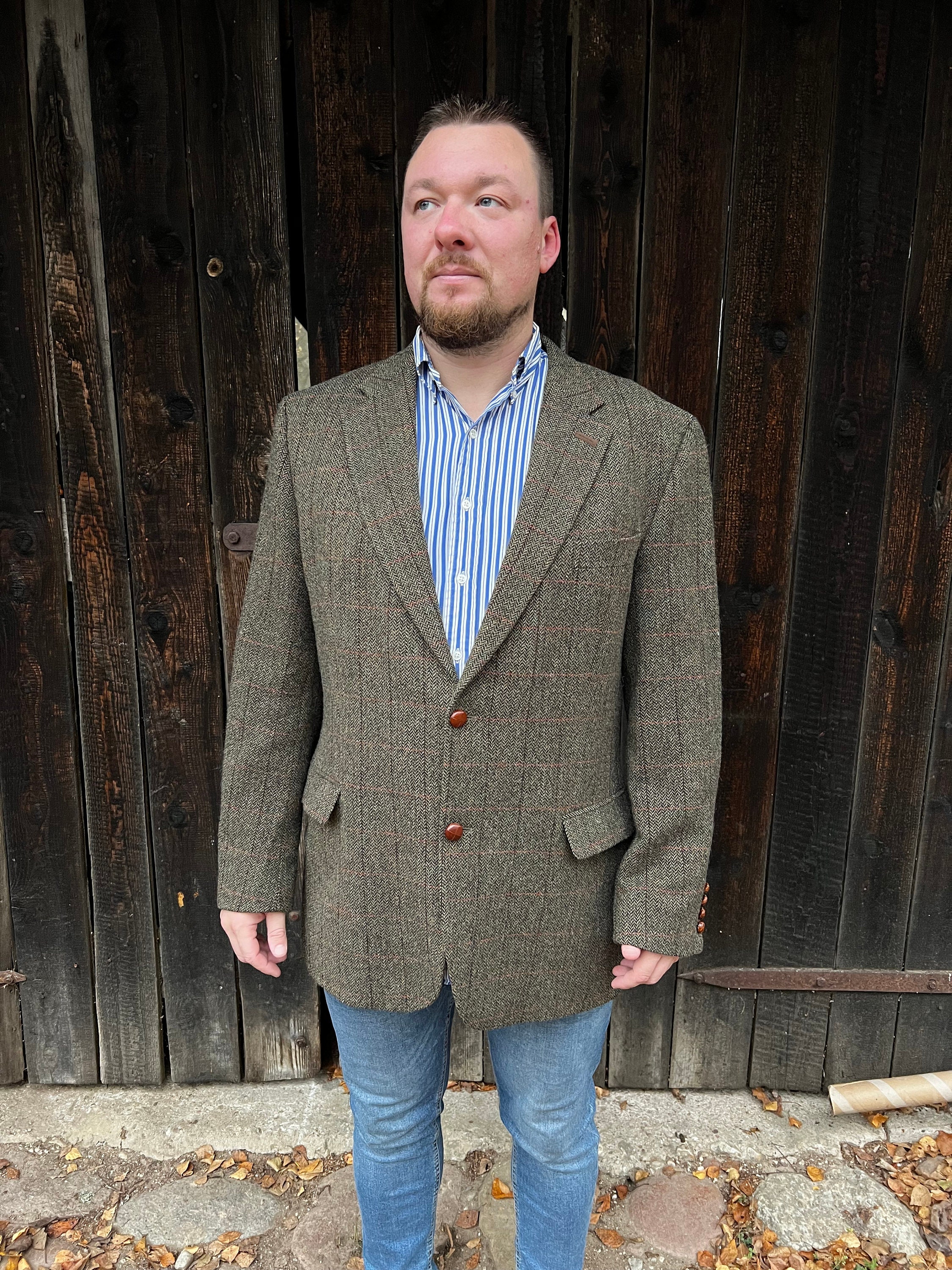 Oscar Jacobson Brown Suede Field Jacket Vintage Men's Wool