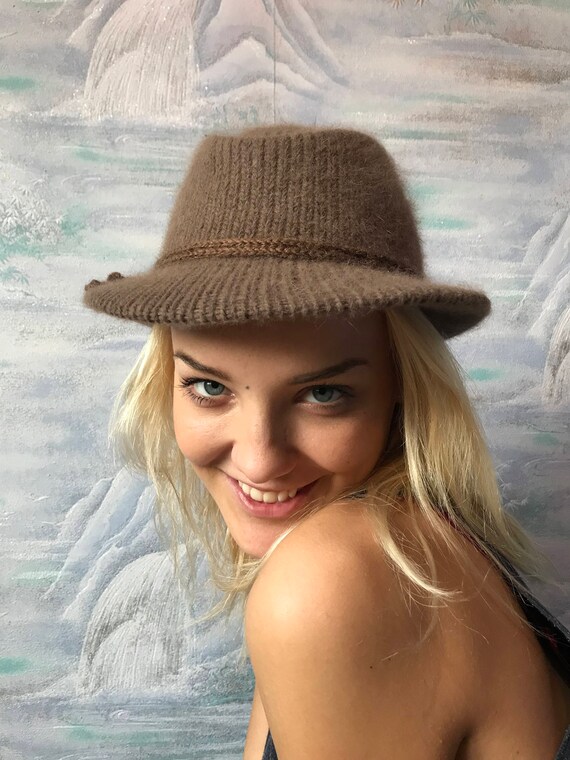 Vintage Hat Khaki Angora Hat 30s Hat Brown Hat Me… - image 3