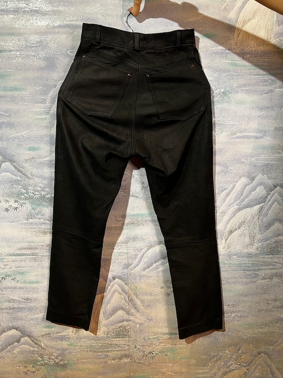 Damen-Hose, große Größe, hohe Taille, schmal, schwarze Lederhose