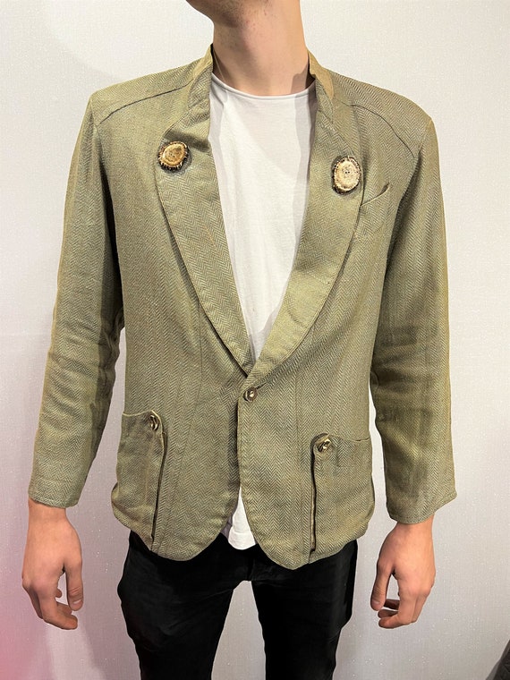 Vintage Mens Loden Jacket Linen blend Traditional… - image 5