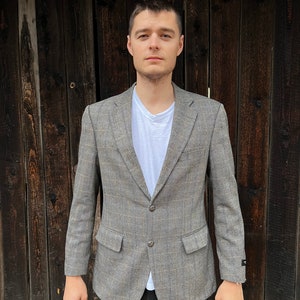 80er Jahre Herren Grau Tweed Blazer Grau gesprenkelte Wolle Sport Herren Jacke Freizeitkleidung Bürokleidung Geschenk für Ihn Medium Size