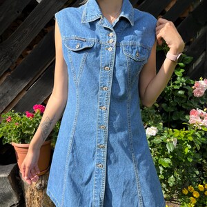 Blue Denim Dress Buttons up Dress Sleeveless Shirt Dress Jean Dress Denim A line Midi Denim Dress Medium Size / 32X44 image 4