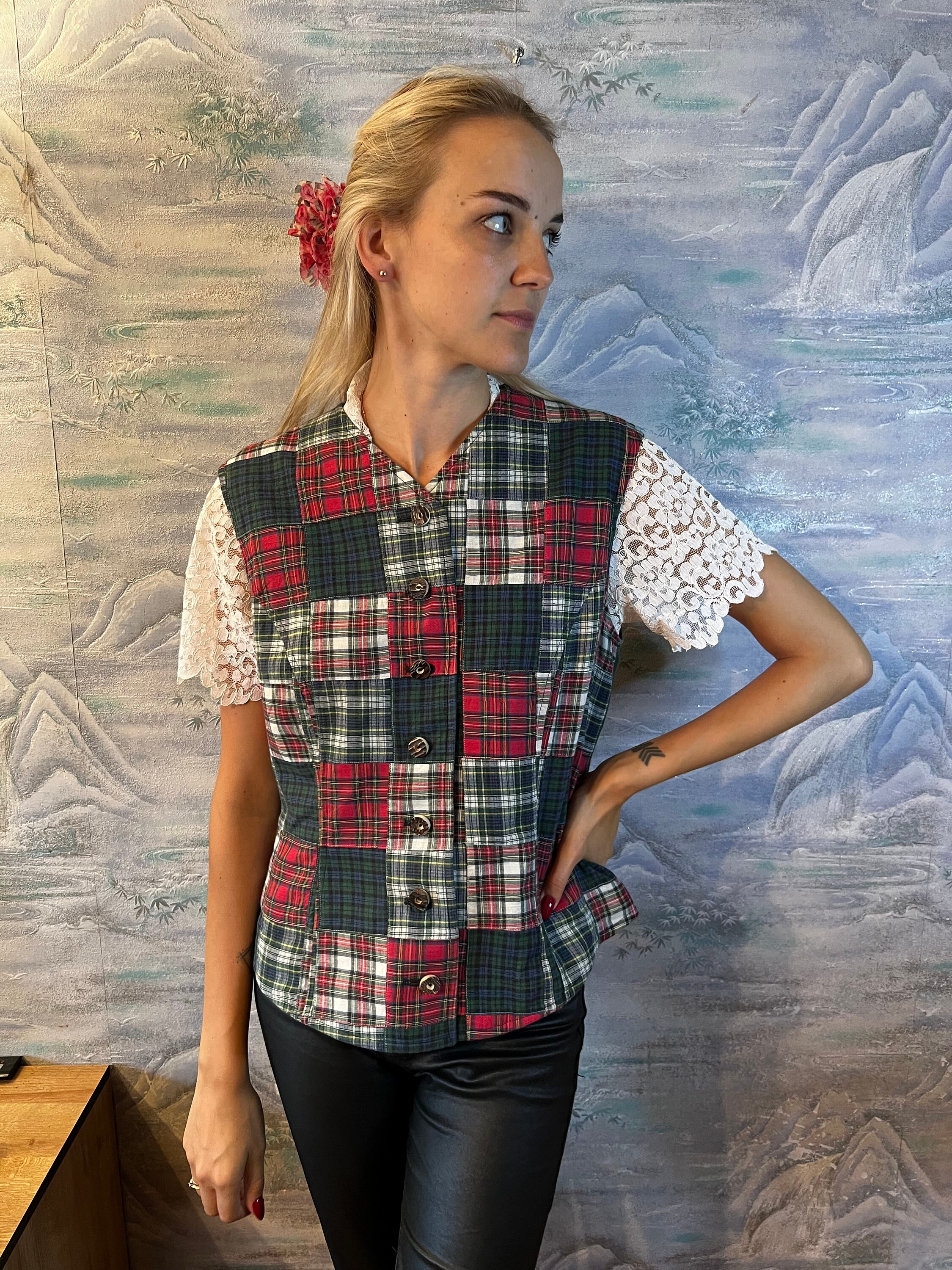 Plaid sleeveless hotsell vest