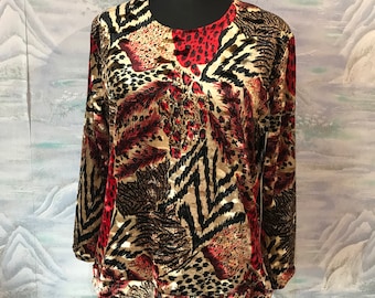Extra Large Size Velvet Sweater Patterned Velvet Blouse Long Sleeve Top Holiday Sweater