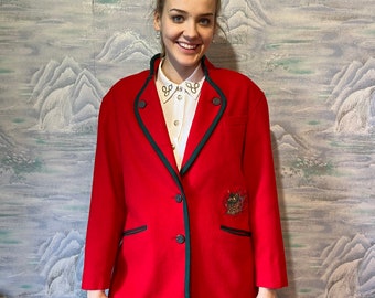 Österreichische Rote Wolljacke Dirndl Strickjacke Folk Button Up Trachtenjacke Mittel- bis Großformat Trachtenwolle Jacke