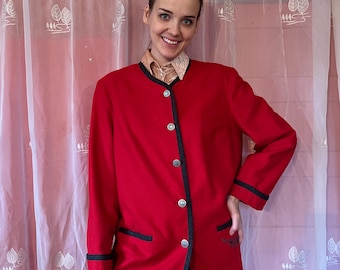 Damen Österreichische Wolle Strickjacke mit Futter Dirndl-Jacke Folk-Knöpfe Traditionelle Bayerische Jacke Große Trachten-Wolljacke