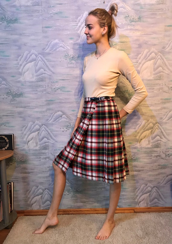 Vintage Checkered Skirt 80s Women White Red Skirt… - image 2