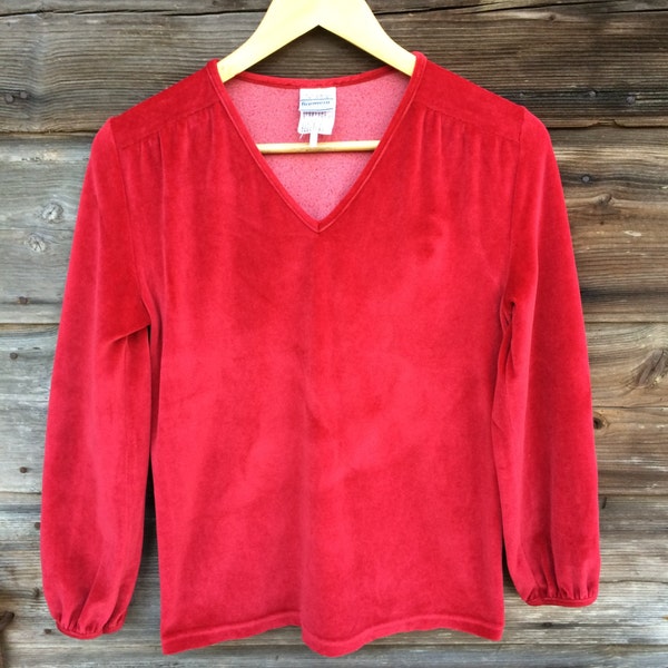 Red Velvet Blouse Crimson Red Top Vine Red Blouse Burgundy Velvet Top Stretch Velvet Top Red Summer Top Long Sleeve Velvet Top Small Size