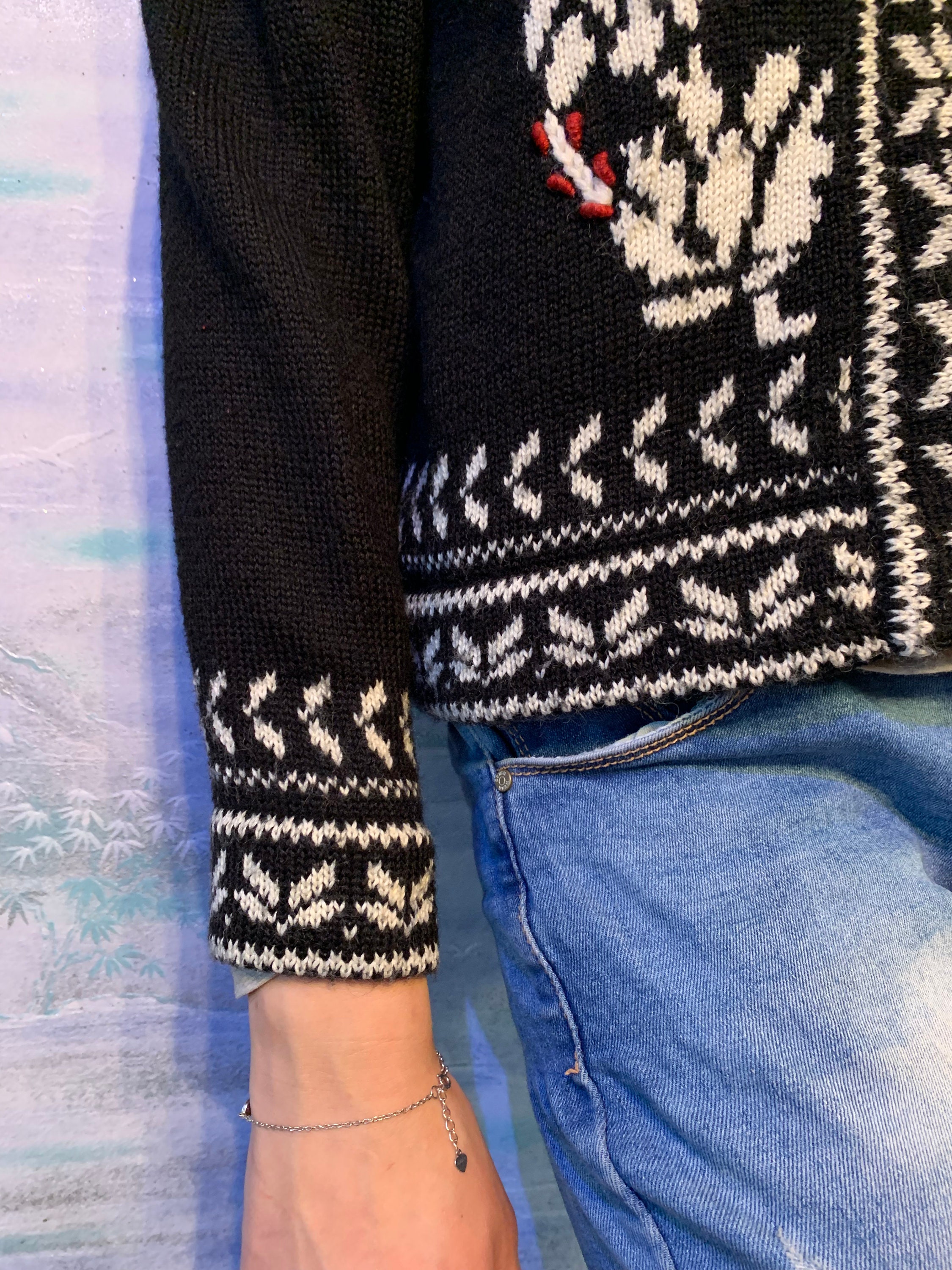 Vintage Wool Acrylic Cardigan Winter Warm Cardigan Jacket 90s 