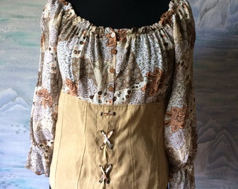 Brown Western Girls Blouse Long Sleeves  Light Brown Boho Hippie Girls Blouse Medim Size