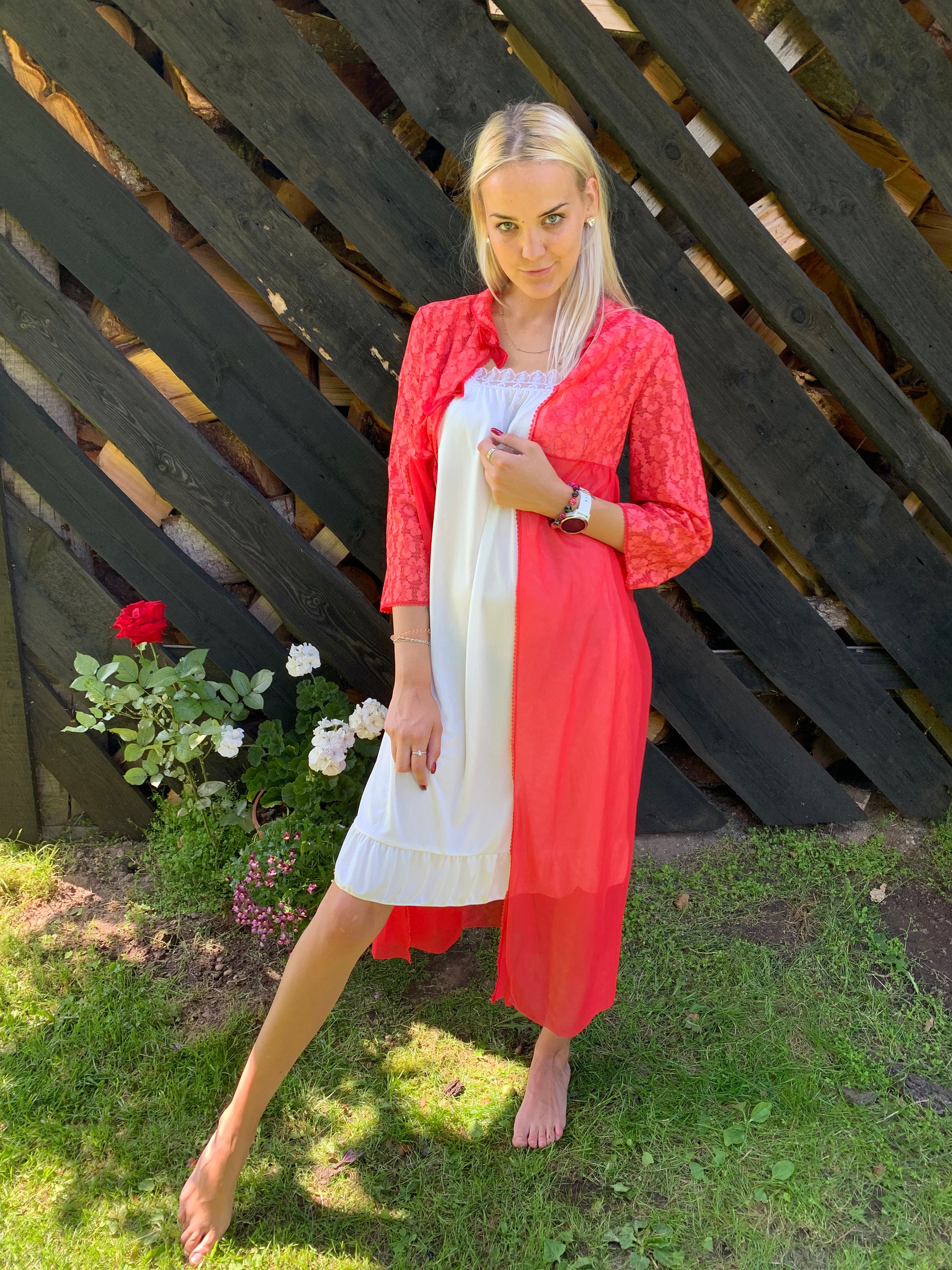 Red Sheer Nylon Robe Peignoir Long Bridal Robe Length Gown - Etsy