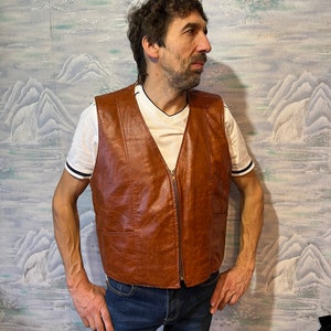 Suede Leather Mens Vest with Shearling Lining Mens Brown Genuine Leather Large to Extra Large Size Leather Rocker Biker Western Style Vest