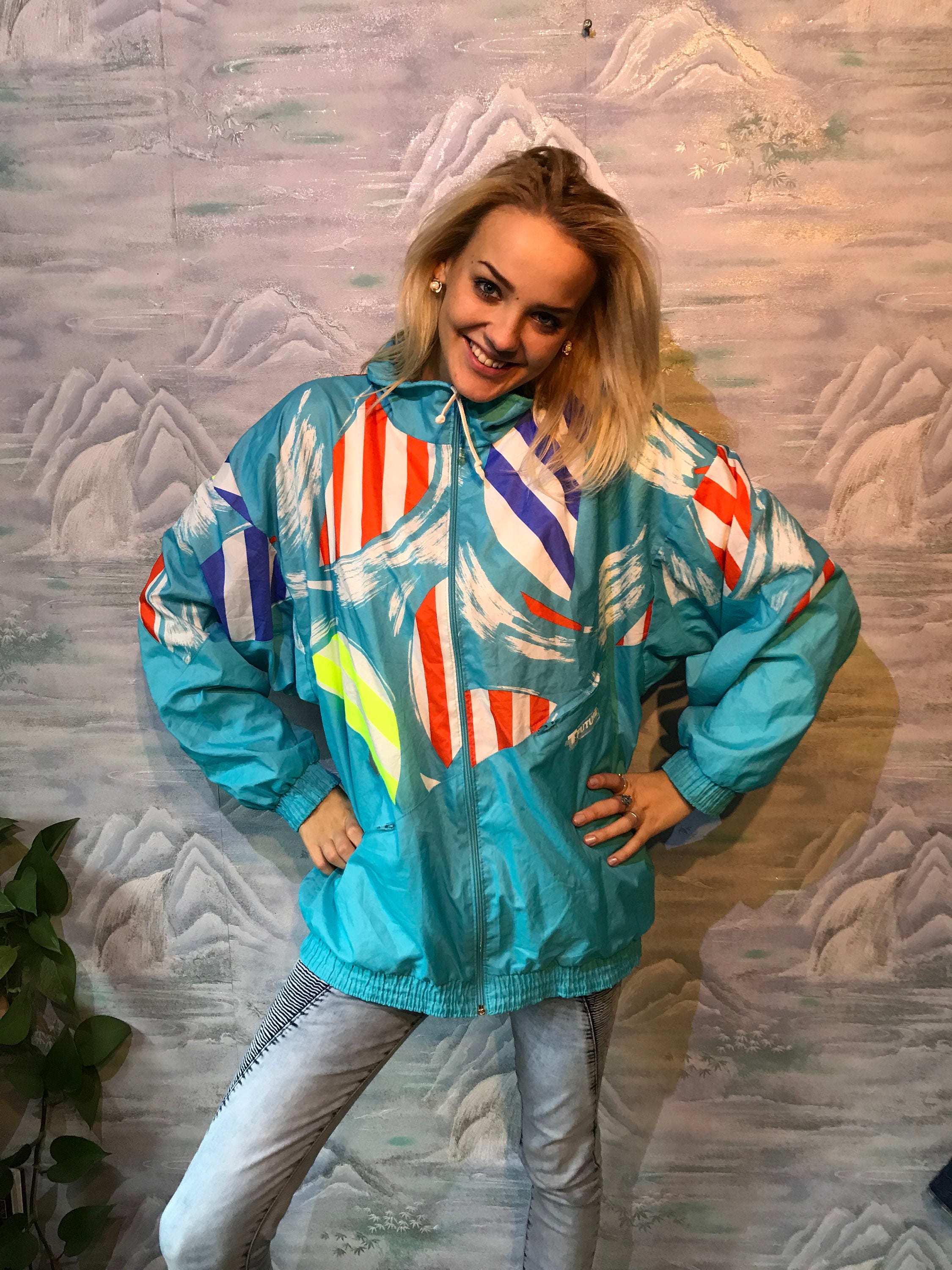Vintage 80s Bomber Jacket Colorful Hipster Jacket Abstract Vintage 80s Bomber Jacket Colorful Hipster Jacket Abstract