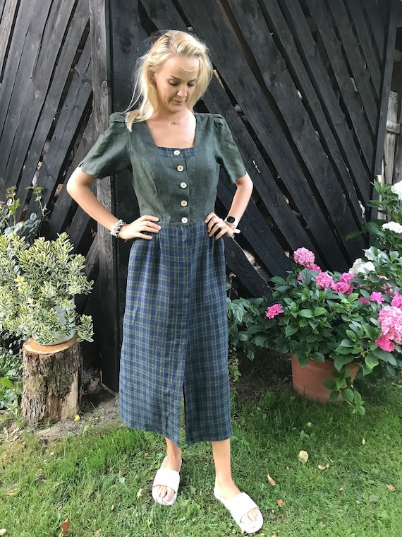 Vintage Dirndl Checkered Austrian Dress Folk German B… - Gem