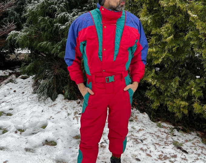 Vintage Men's Ski Suit One Piece Winter Skiing Suit Retro Snowsuit