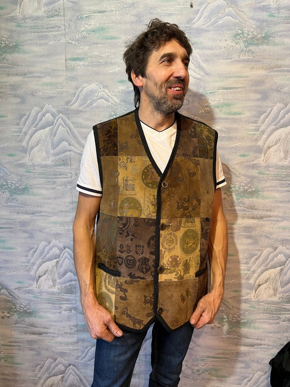 Vintage Suede Leather Wool Austrian Vest Mens Lod… - image 1