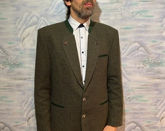 Size 42 USUK Soft Microfibre Blazer with Faux Antler Buttons Brown Faux Suede Trachten Jacket