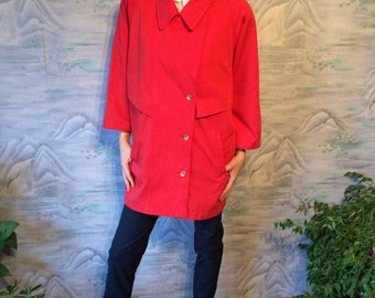 Womens Red Classic Trench Coat Romantic Cherry Red Raincoat Large size Trench Button Up Long Sleeve Holiday Jacket