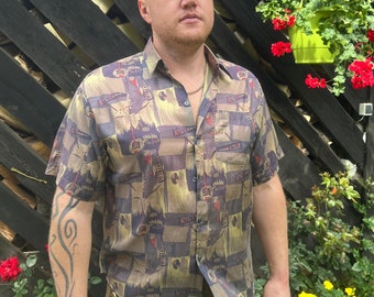 Silk Shirt Mens Size XL, Short Sleeve Summer Top