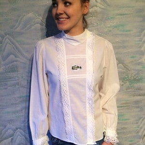 Vintage Dirndl Bluse Langarm österreichischen Frauen Baumwollbluse bestickt bayerische weiße Bluse Tiroler Oktoberfest Bluse groß