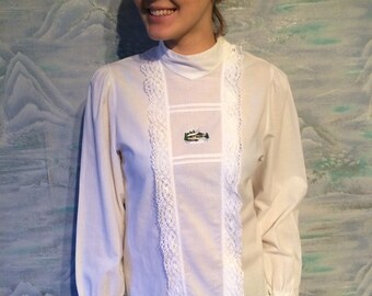 Dirndl Blouse, EmbroideredbCotton Austrian Oktoberfest Top, Size Large