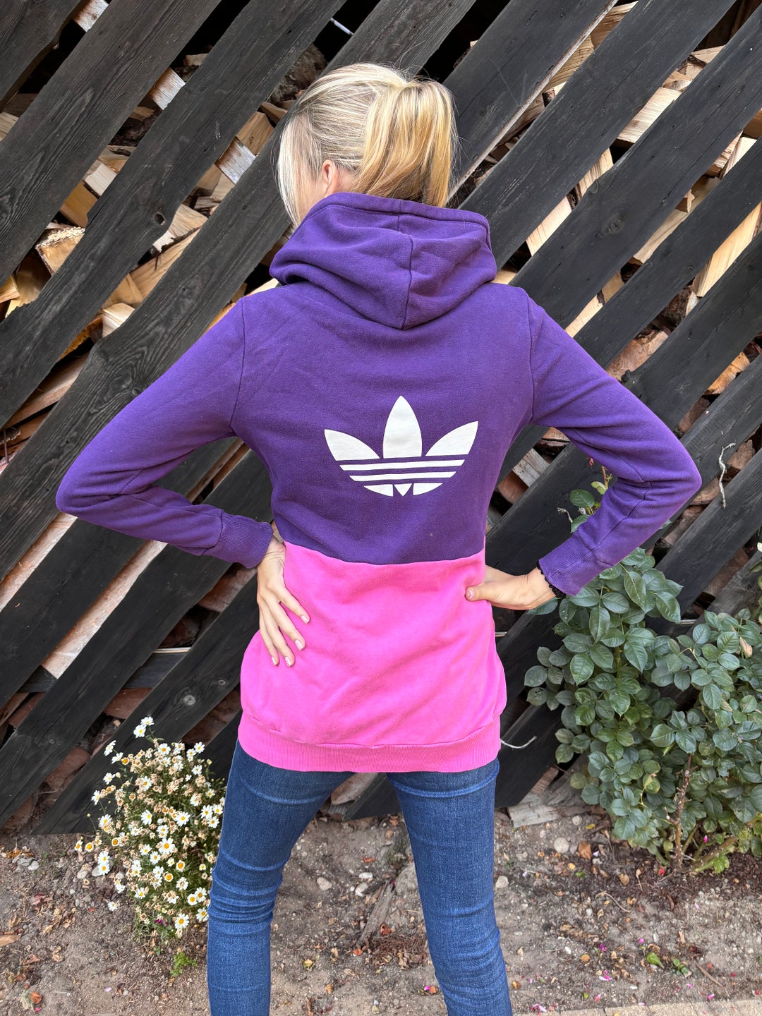 Vintage Purple Pink Adidas Jacket With Hooded Zipper Running