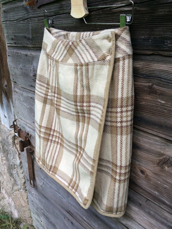 Wool Plaid Wrap Skirt Mini Pencil Skirt Checkered… - image 3