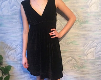 Black Mini Velvet Evening Dress  Holiday Cocktail Party Dress Sleeveless little Black Dress Large Size