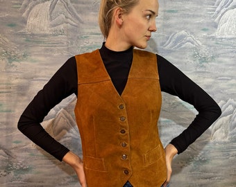 Brown Suede Leather Vest Brown Leather Vest Biker Vest Genuine Leather Vest Womens Boho Leather Fetish Vest Medium Size