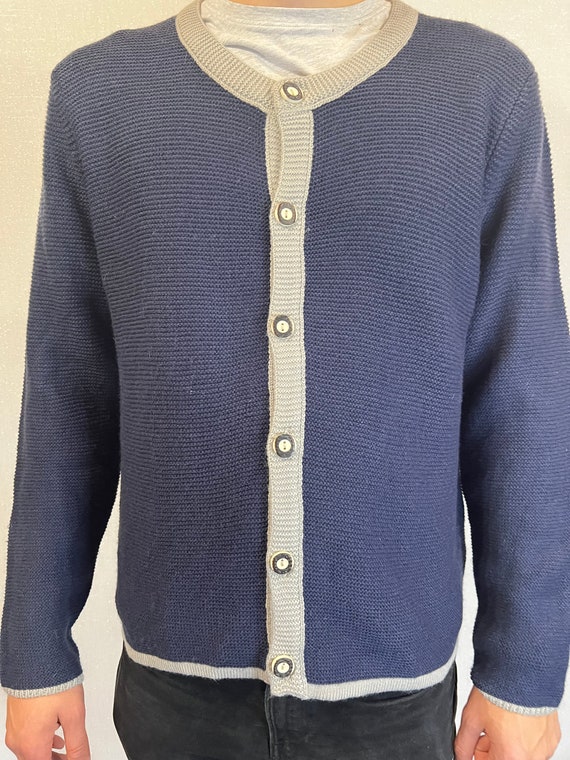 Vintage Acryl Wolle Mens Blazer Blue Warm Cardiga… - image 4