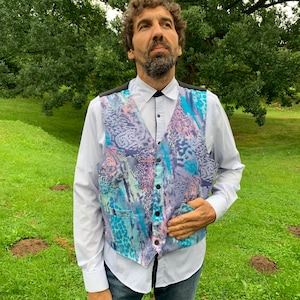 Vintage Colored Men Summer Vest Festival Waistcoat Button Down Fitted Waistcoat Size Large Patterned Vest