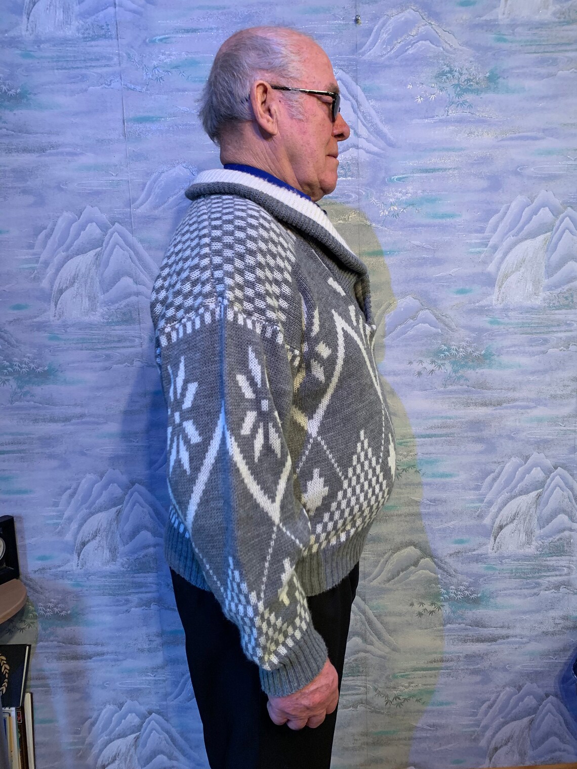 Vintage Mens Wool Blend Sweater Knit Men Cardigan Sweater V Neck Jumper