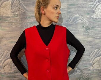 Vintage Red SchurWool Vest Women's Warm Wool Vest Extra Large Size Fitted Waistcoat Vest Comfortable Waistcoat