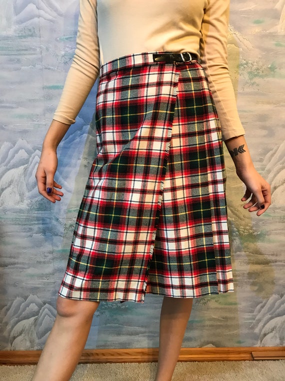 Vintage Checkered Skirt 80s Women White Red Skirt… - image 5