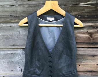 Women's Brown Striped Vest Classic Everyday Waistcoat Grandmother Fitted Vest Elegant Vest Dark Grey Size Medium