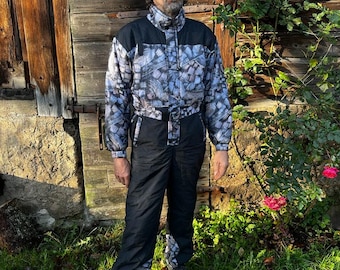 Terno de esqui preto dos homens uma peça macacão de inverno retro snowsuit hipster inverno activewear tamanho médio masculino terno de esqui
