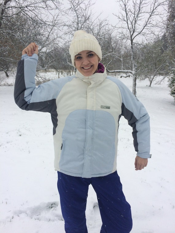 light blue ski jacket